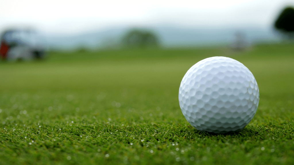 a golf ball sits on the grass