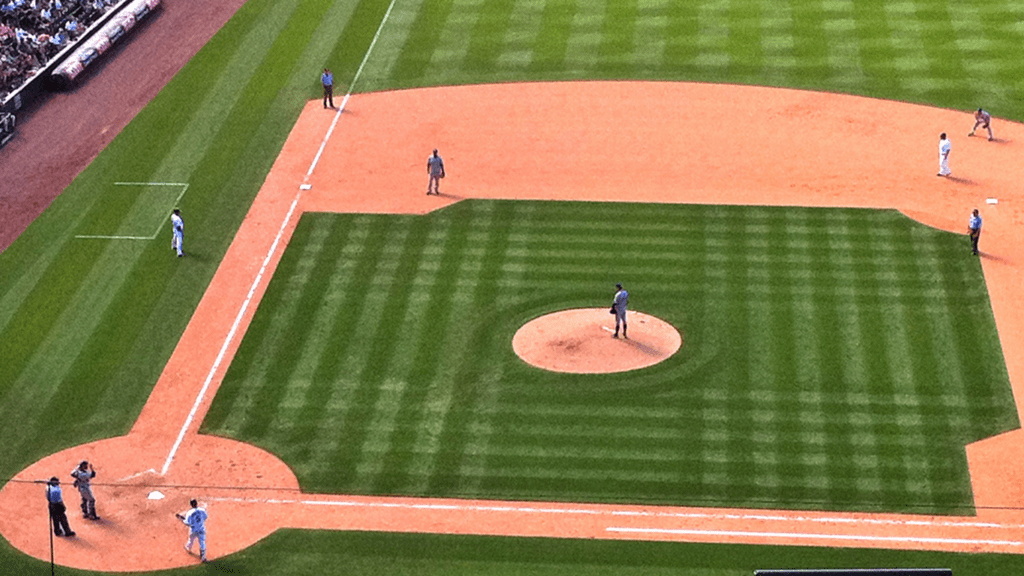 a baseball game is being played on a field