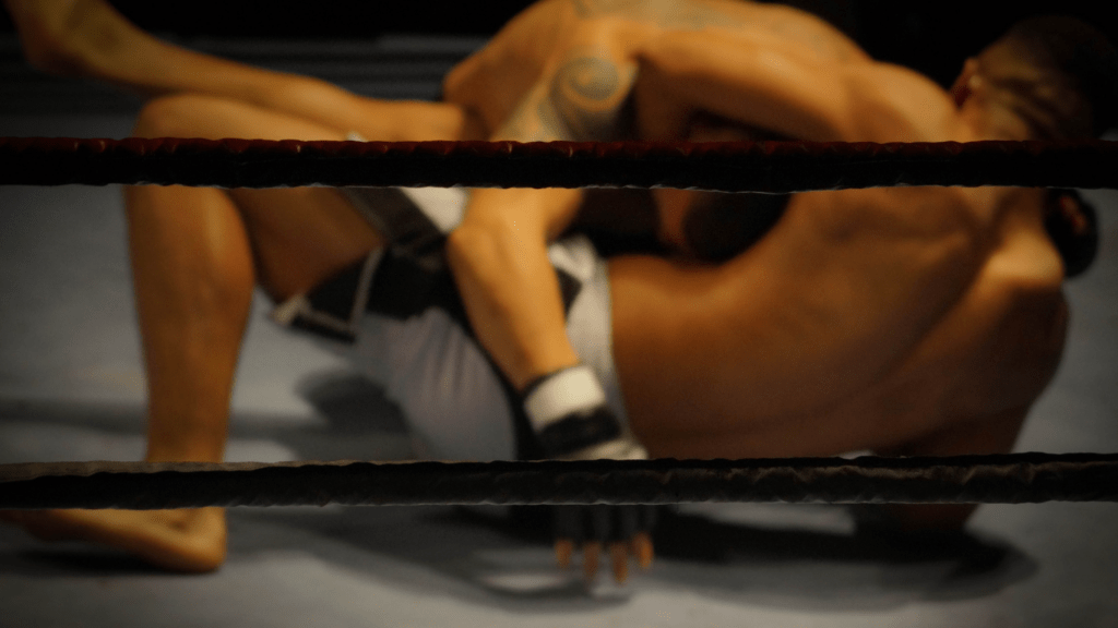 an image of two individuals wrestling in a ring