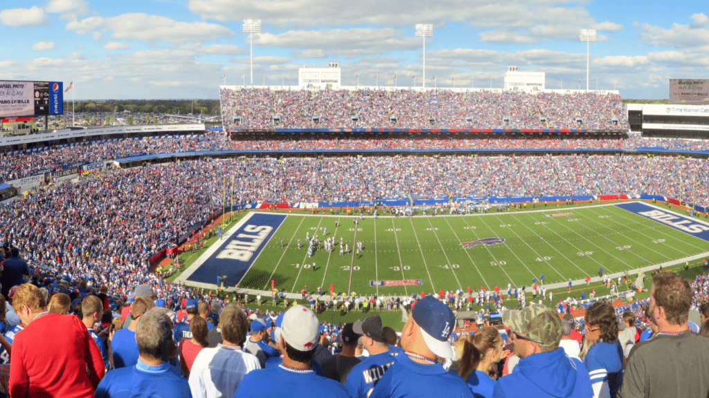 a large crowd of people watching a football game