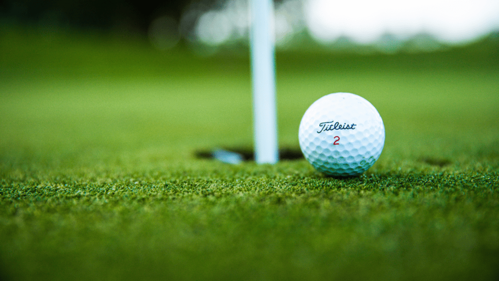 a golf ball sits on the grass